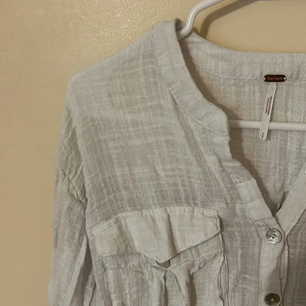 Free People Talk to Me Henley Button Shirt Raw Hem small